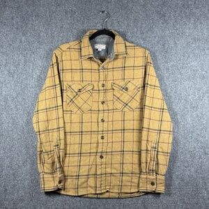 Wallace & Barnes Cotton Button Down Long Sleeve Shirt Brown Plaid Mens Small